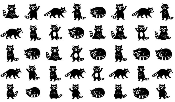 Raccoon Silhouette Collection Wild Animal Vector Set