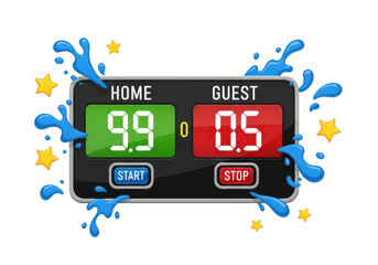 Fototapeta premium Digital scoreboard showing a 98 to 05 game result isolated on transparent background