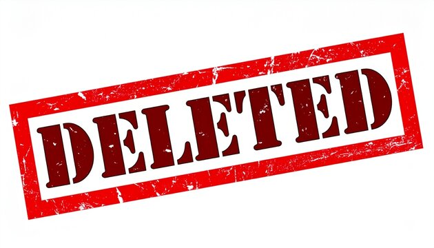 Deleted Red Stamp Label with Bold Uppercase Text Indicating Removal or Erasure