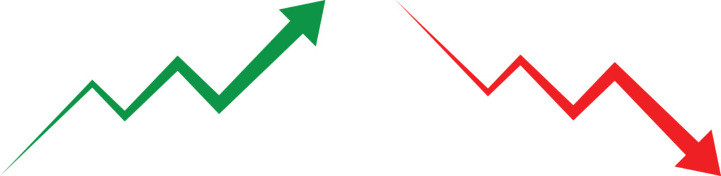 Green arrow trending up and red arrow trending down vector art illustration