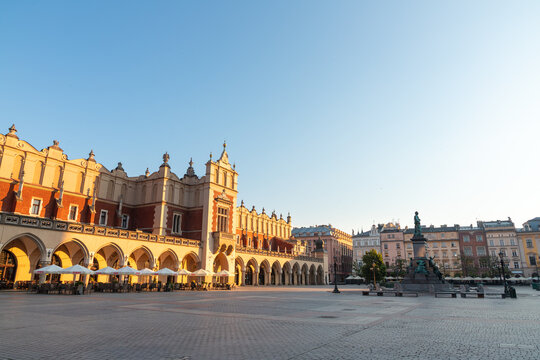 Krakow's market square at dawn in spring, Poland
