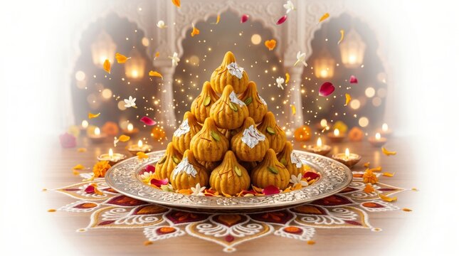 Traditional indian modak sweets arranged in a pyramid on a plate