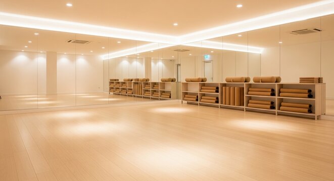 Bright empty yoga and pilates studio with mirrors