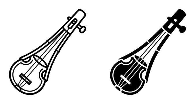 Mandolin icons, musical instrument illustrations, black and white, vector graphics
