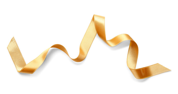 Golden satin ribbon isolated on white background