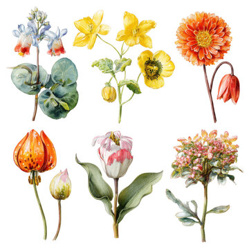 Vibrant floral collection isolated on transparent background
