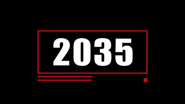 Futuristic 2035 Number Countdown Animation with Red Neon Frame on Black Background