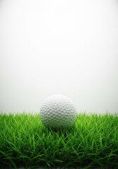 Obraz premium Isolated studio shot of a white dimpled golf sphere sitting snugly within a patch of beautiful, neatly manicured emerald grass, golfing, detailed, studio