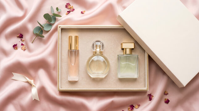 Perfume bottles in a gift box.