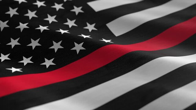 Thin Red Line Firefighter Flag - waving flag loop