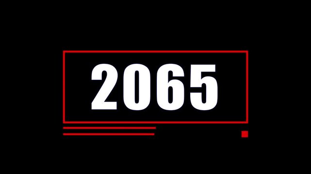 Futuristic 2065 Number Countdown Animation with Red Neon Frame on Black Background