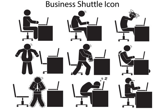 Stick figure illustrations depicting various work related postures and scenarios