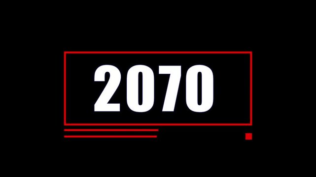 Futuristic 2070 Number Countdown Animation with Red Neon Frame on Black Background