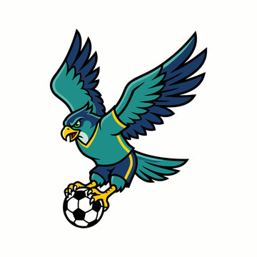 Flying Eagle Playing Soccer Cartoon Illustration Containing bird sports mascot football action pose and dynamic athletic movement