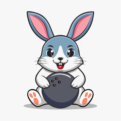 Fototapeta premium Cute cartoon rabbit holding a bowling ball