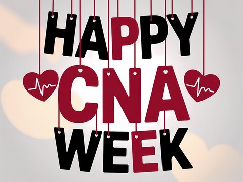 Happy cna week text design with hearts and heartbeat pulse lines