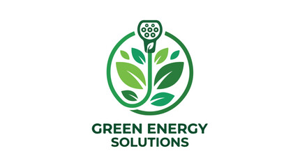 Fototapeta premium Green energy logo with leaf and light bulb on white background
