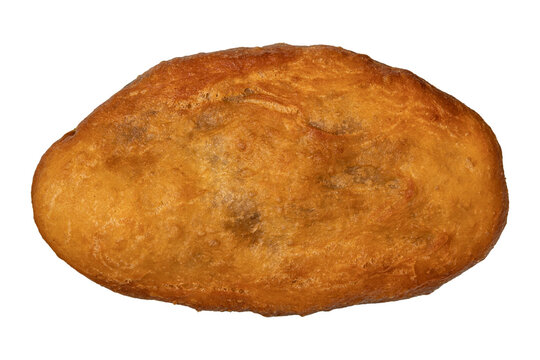 Golden crispy fried pastry oval bread roll texture detail