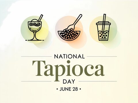 National tapioca day june 28 greeting card with icons of tapioca pudding and bubble tea
