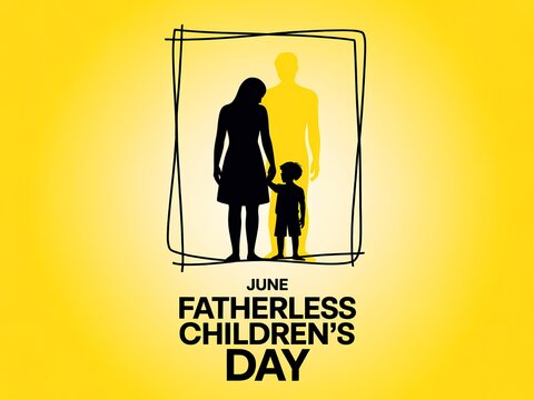 Fatherless childrens day concept with a silhouette of a mother and child and a faint shadow of a father