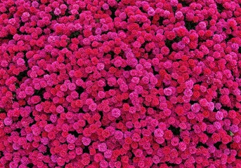 Fototapeta premium A vibrant tapestry of multicolored blooming flowers filling the frame, creating a cheerful, dense natural background texture for design use, orange, purple, petals