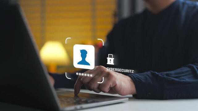 Cyber security specialist entering password credentials on secure digital interface. Concept of user authentication, data privacy defense, corporate network access management, and information safety.