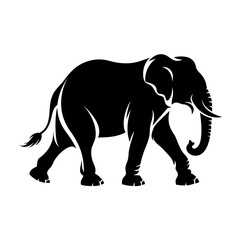 Obraz premium Black elephant silhouette, walking elephant icon, animal vector, wildlife illustration, monochrome design element