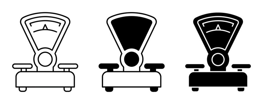 3 Fitness Scale silhouette icons, solid black style, health club