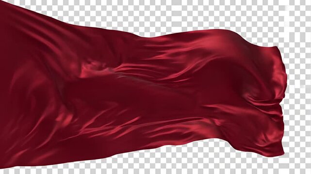 Flowing Red Silk Fabric Waving in the Wind Isolated.