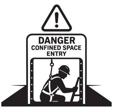 Confined Space Entry Danger Sign with Worker Icon