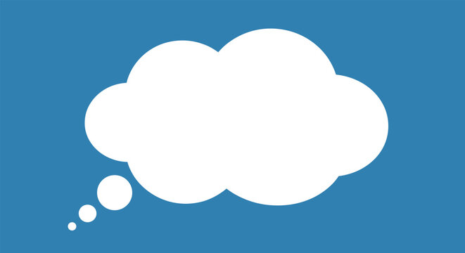 Large white thought bubble on a solid blue background for representing ideas, dreams, imagination, and communication concepts.
