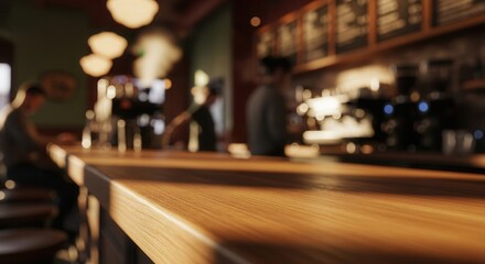 Fototapeta premium Cozy Coffee Shop Interior with Barista and Customers Blurred Background.