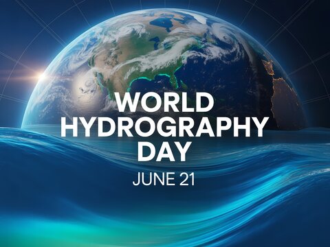 World hydrography day conceptual background with earth globe and ocean waves