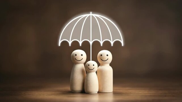 Family Protection and Security Concept with Digital Umbrella Animation