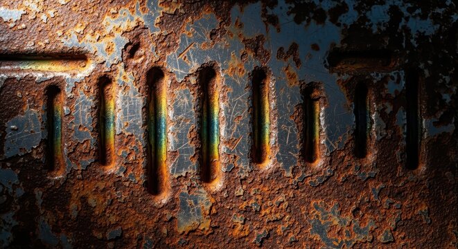 Detailed macro photograph capturing the cold, rough, and weathered texture of a heavy industrial steel surface, suitable for backgrounds, macro, structure, steel