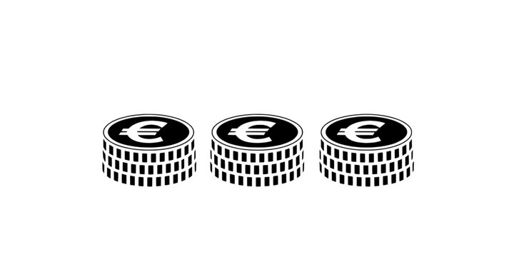 Coins euro stack with black and white design and euro symbol featuring currency, money, financial with payment and transaction elements for banking,