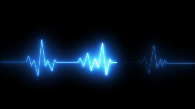neon line Human heart with digital red and blue heart pulse line. Illustration of the heartbeat and pulse rate signal of an abstract neon energy. on dark background with. Heart health, concept