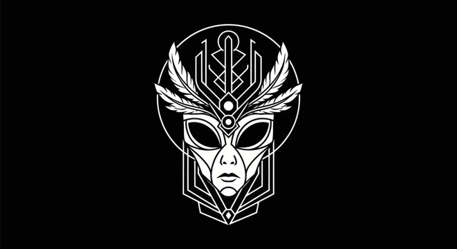 Abstract alien mask design on black background