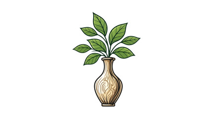Green Plant in Ceramic Vase Isolated on White Background, Botanical Illustration © Makmur