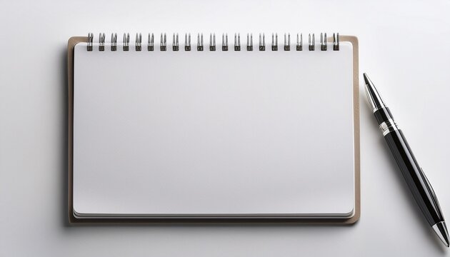 a blank notepad with a pen on top on a white background
