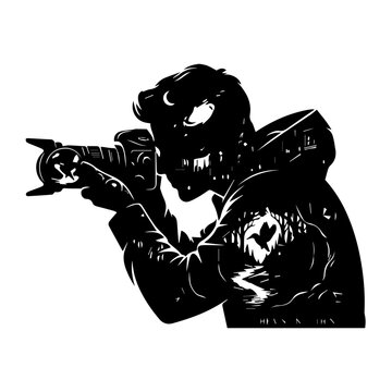 Photographer with Camera Silhouette Vector