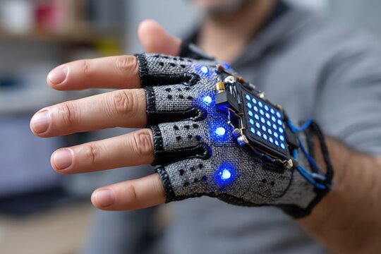 Smart rehabilitation glove with sensors tracking finger motion on patient hand