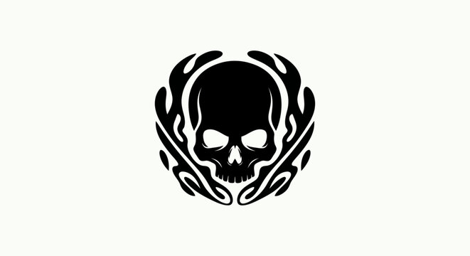 Black skull graphic on white background