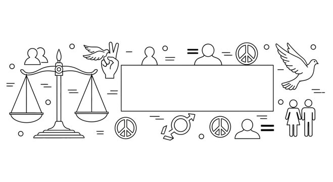 Human rights and equality concept sketch with scales and symbols.
