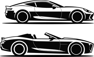 Obraz premium Sports car silhouettes coupe and convertible versions, vector illustration of automotive artwork design elements for speed and performance