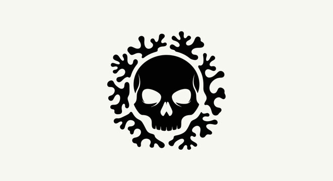 Black skull symbol surrounded by decorative elements