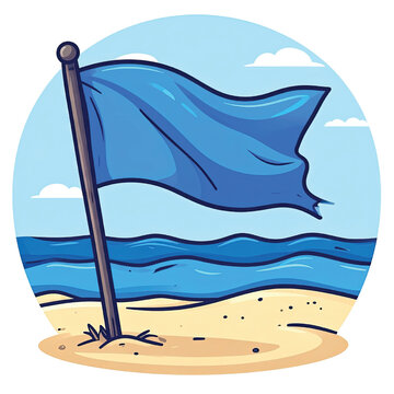 Blue flag on a pole.