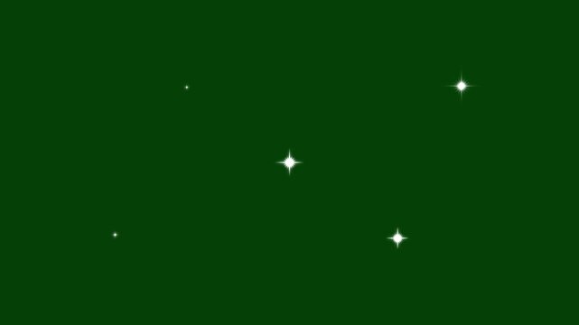 Sparkling Star Twinkle Glitter White Cartoon Doodle Animation with Flat Vector Blinking Light, Shining Glow Effects and Transparent Green Screen Festive Overlay Background in Ultra HD
