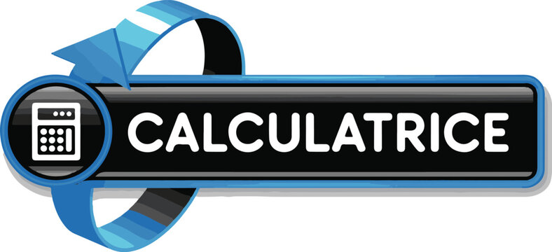 Blue glossy calculator button icon with rotating arrow circular cycle element on clean isolated transparent professional background.