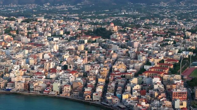 Beautiful Old city, Greece and best scenic places - panorama of picturesque old town Chania. Crete island, Panoramic of the old Venetian port and lighthouse during the blue hour, Travel Concepts